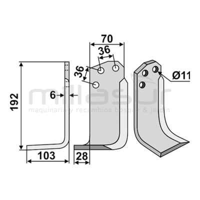 CUCHILLA MOTOAZADA 192x6x70 IZQ- AGRIA - motoscamaralweb.com
