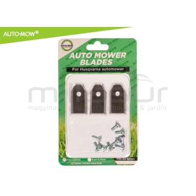 JUEGO 9 CUCHILLAS ALTA DURACION 0.66mm C/ TORNILLOS ROBOT CORTAC. HUSQVARNA - motoscamaralweb.com