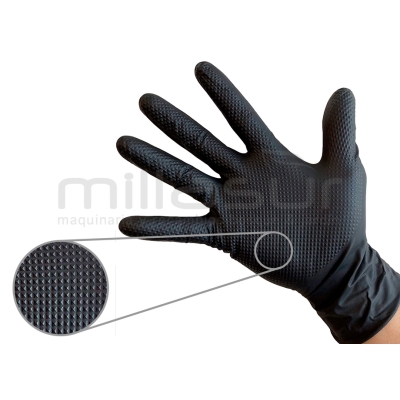 CAJA DE 50 GUANTES TALLER NITRILO DIAMANTADO NEGRO - TACTO RUGOSO - TALLA M - motoscamaralweb.com