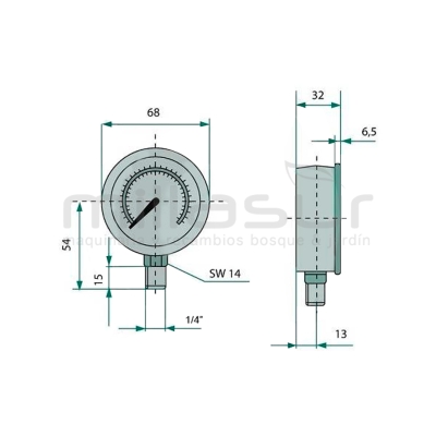 MANOMETRO GLICERINA 100BAR DE PANEL Ø63MM ROSCADO 1/4 - motoscamaralweb.com