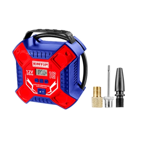 COMPRESOR AIRE EMTOP BATERIA 12V (11 BAR - 35L/min - CON ENCHUFE MECHERO COCHE) - motoscamaralweb.com