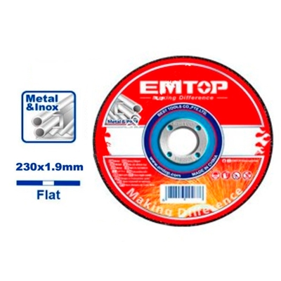 DISCO CORTE METAL AMOLADORA 230MM 1.90MM EMTOP - motoscamaralweb.com