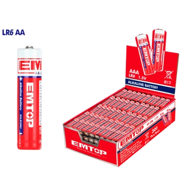 CAJA EXPOSITOR 128 PILAS ALCALINAS 1.5V LR6 AA 2900mAh EMTOP (32 blister de 4 uds) - motoscamaralweb.com