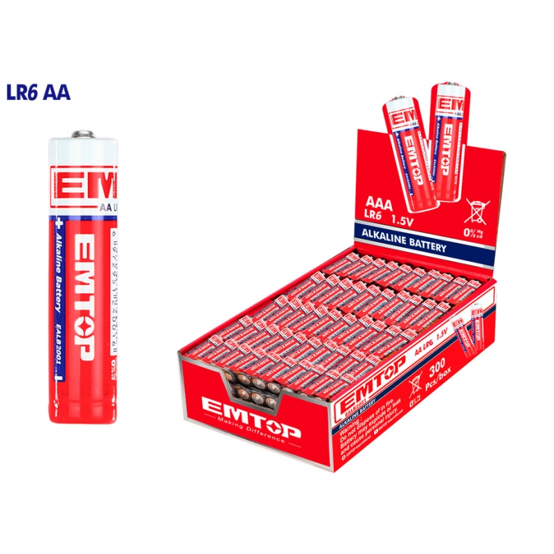 CAJA EXPOSITOR 128 PILAS ALCALINAS 1.5V LR6 AA 2900mAh EMTOP (32 blister de 4 uds) - motoscamaralweb.com
