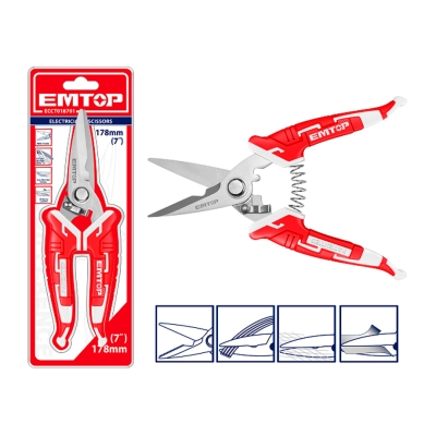 TIJERAS ELECTRICISTA 7 178mm ACERO INOXIDABLE CON MUELLE - EMTOP - motoscamaralweb.com