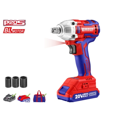 PISTOLA DE IMPACTO 1/2 300NM EMTOP BATERÍA 20V - P20S - (CON VASOS 17-19-21; BAT X2. CARG. BOLSA) - motoscamaralweb.com