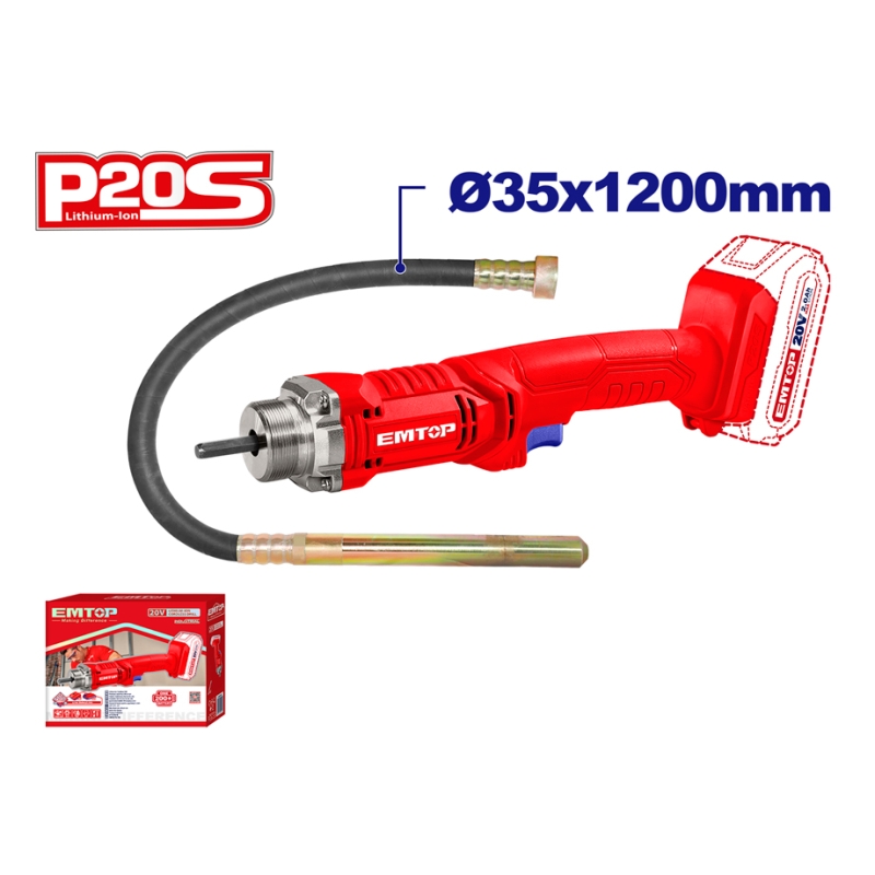 VIBRADOR HORMIGÓN EMTOP BATERÍA 20V - P20S - (NO INCLUYE BATERÍA NI CARGADOR) - motoscamaralweb.com