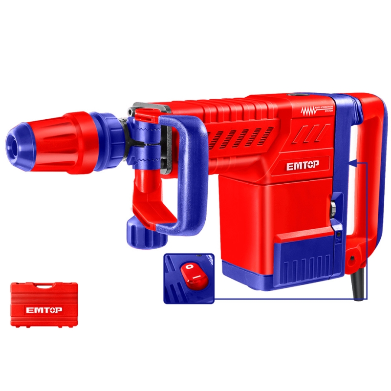 MARTILLO DEMOLICION 1500W 6-25J EMTOP (TIPO SDS MAX - ANTIVIBRACION - 2 CINCELES - CON MALETIN) - motoscamaralweb.com