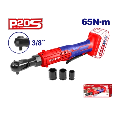 LLAVE CARRACA 65N-m 3/8 EMTOP BATERÍA 20V - P20S - (NO INCLUYE BATERÍA NI CARGADOR) - motoscamaralweb.com