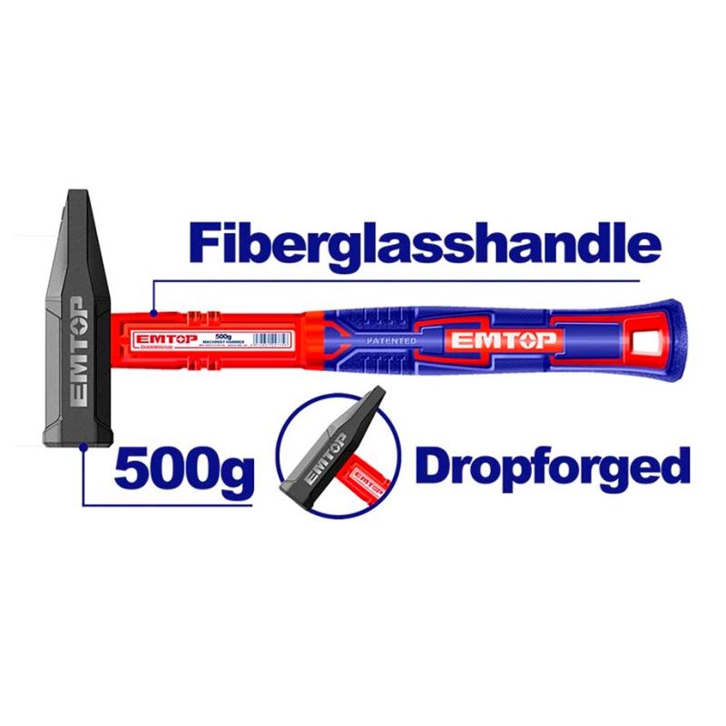 MARTILLO DE MECÁNICO 500g EMTOP (MANGO EN FIBRA - FORJADO) - motoscamaralweb.com