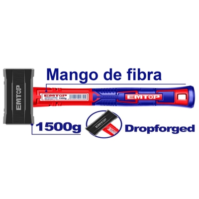 MARTILLO DE OBRA - MAZA 1500g EMTOP (MANGO EN FIBRA - FORJADO) - motoscamaralweb.com