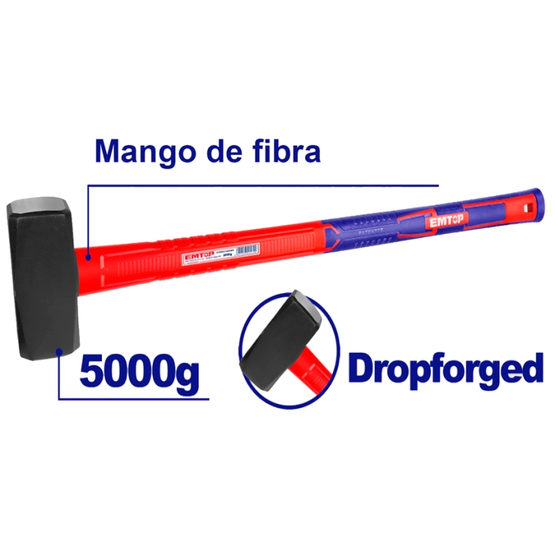 MARTILLO MARRA 5KG EMTOP (MANGO FIBRA VIDRIO) - motoscamaralweb.com