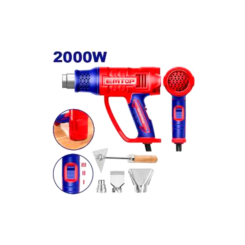 PISTOLA DE CALOR - DECAPADOR - 2000W EMTOP (INCLUYE 3 BOQUILLAS Y RASPADOR) - motoscamaralweb.com