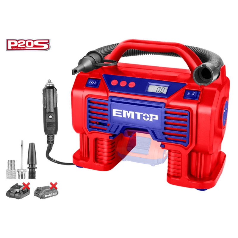 COMPRESOR AIRE EMTOP BATERÍA 20V - P20S - (11 BAR - CUADRO DIGITAL - CON ENCHUFE COCHE) - motoscamaralweb.com
