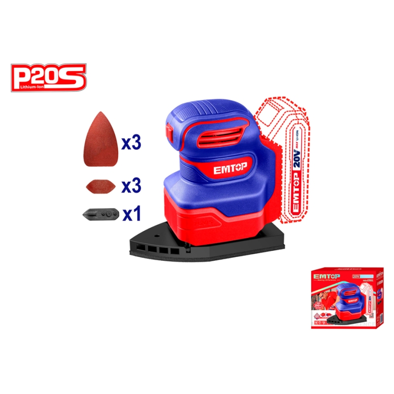 LIJADORA MOUSE BATERIA EMTOP 20V P20S (CON 6 LIJAS - NO INCLUYE BATERIA NI CARGADOR) - motoscamaralweb.com