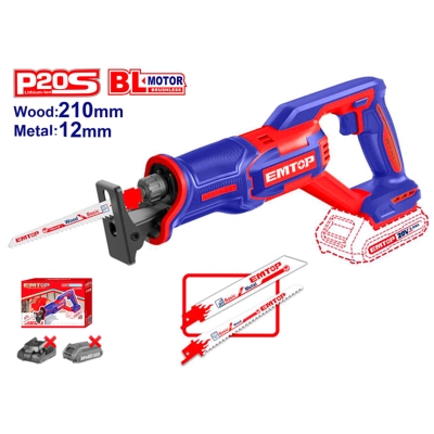 SIERRA SABLE EMTOP BATERÍA 20V - P20S - (1 SIERRA MADERA + 1 METAL - NO INCLUYE BATERÍA NI CARGADOR) - motoscamaralweb.com