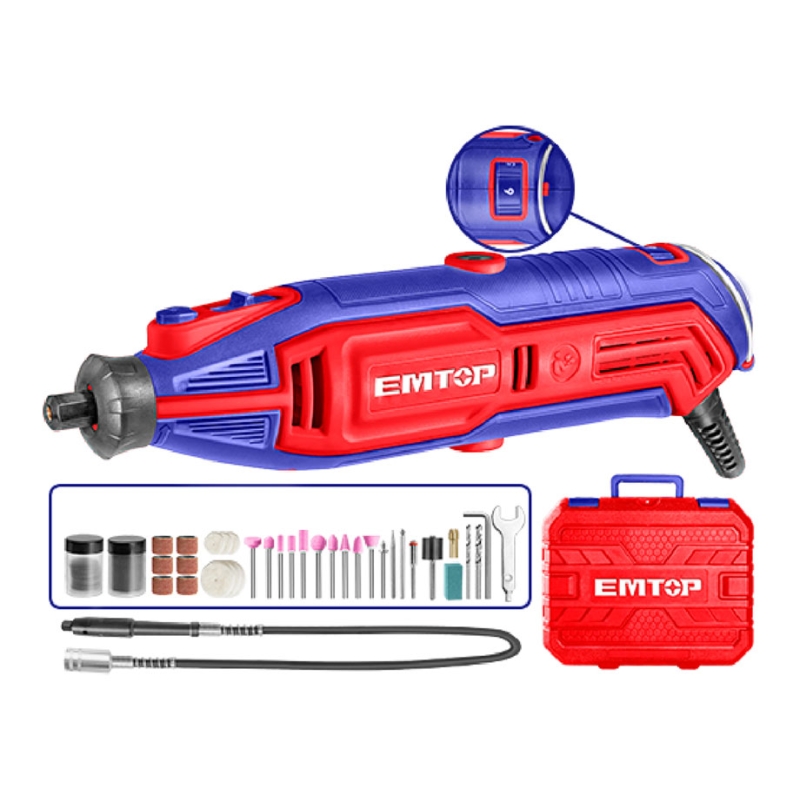 MINI AMOLADORA 130W 3.2MM EMTOP (INCLUYE EJE FLEXIBLE. ACCESORIOS Y MALETIN) - motoscamaralweb.com