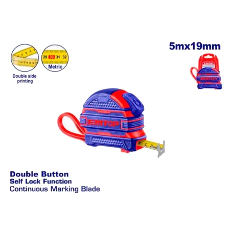 CINTA METRICA 5M x 19mm (BOTON STOP - CUBIERTA GOMA) - motoscamaralweb.com