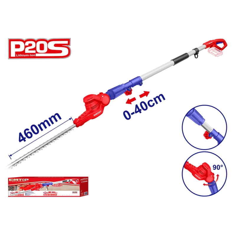 CORTASETOS 460MM TELESCÓPICO 2.4M EMTOP BATERÍA 20V - P20S - (NO INCLUYE BATERÍA NI CARGADOR) - motoscamaralweb.com