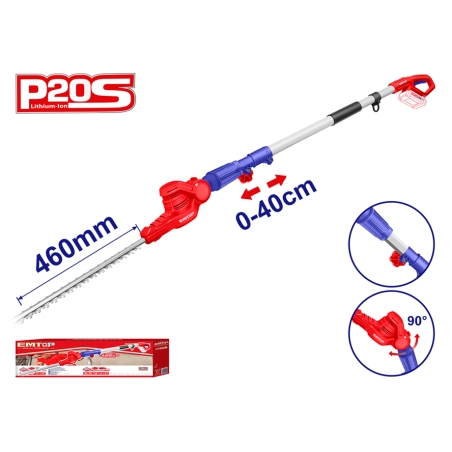CORTASETOS 460MM TELESCÓPICO 2.4M EMTOP BATERÍA 20V - P20S - (NO INCLUYE BATERÍA NI CARGADOR) - motoscamaralweb.com