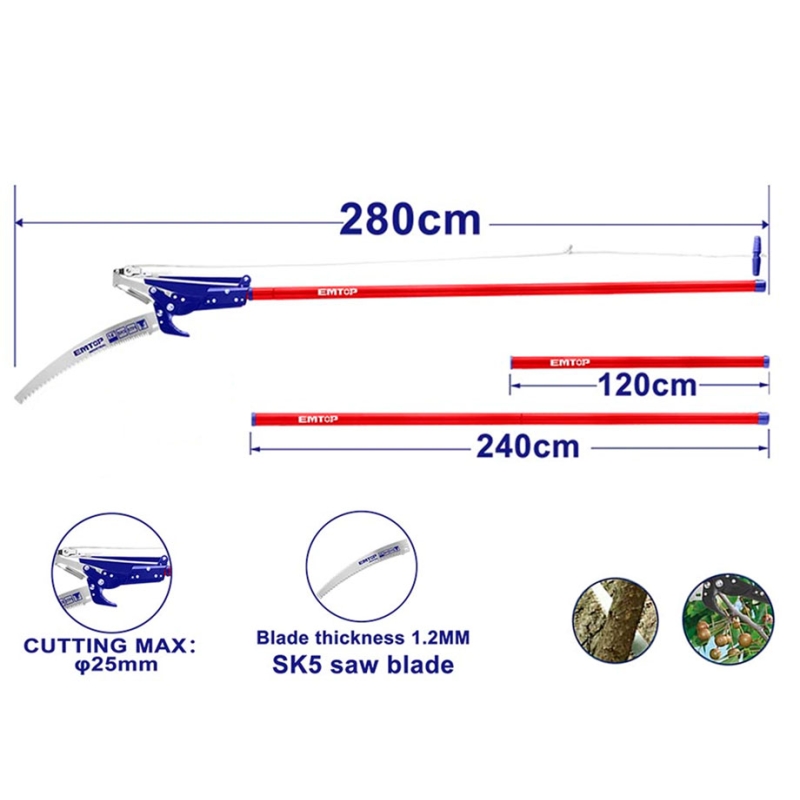 TIJERA + SERRUCHO TELESCOPICA CON DOBLE POLEA - 2.8M - EMTOP (DIAMETRO CORTE 25mm) - motoscamaralweb.com