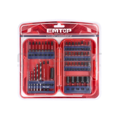 CONJUNTO 45 ACCESORIOS DESTORNILLADOR DE IMPACTO EMTOP - motoscamaralweb.com
