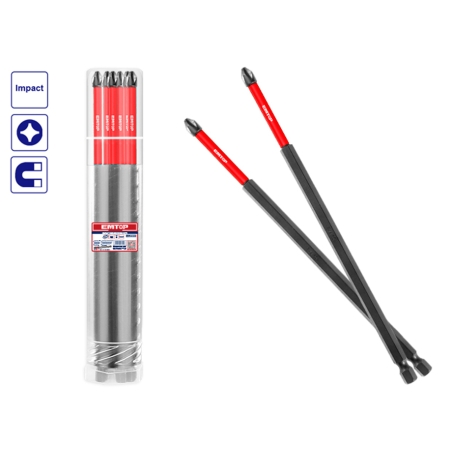 CONJUNTO 10 PUNTERAS DESTORNILLADOR IMPACTO (PH2 - 250mm) EMTOP - motoscamaralweb.com