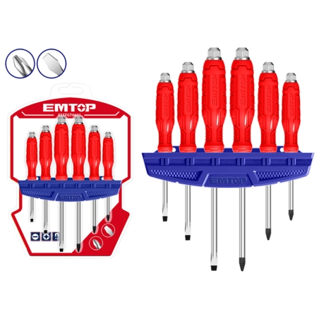 CONJUNTO 6 DESTORNILLADORES EMTOP (1xSL5.5-1xSL6.5-1xSL8-1xPH1-1xPH2-1xPH3) - motoscamaralweb.com