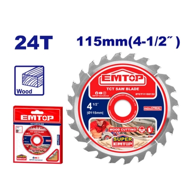 DISCO CORTE 24 DIENTES MADERA AMOLADORA 115MM EMTOP - motoscamaralweb.com