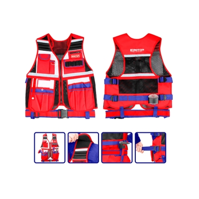 CHALECO PORTA HERRAMIENTAS 14 BOLSILLOS Y SOPORTE MARTILLO - AJUSTABLE - EMTOP - motoscamaralweb.com