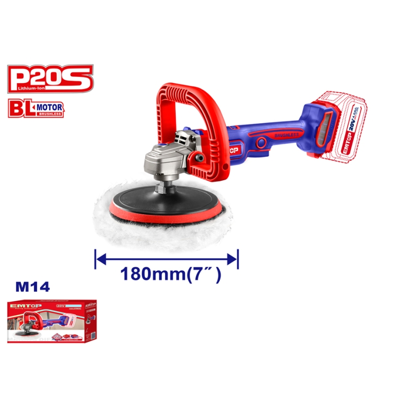 PULIDORA 180MM BATERIA 20V EMTOP P20S (BATERIA Y CARGADOR NO INCLUIDOS) - motoscamaralweb.com