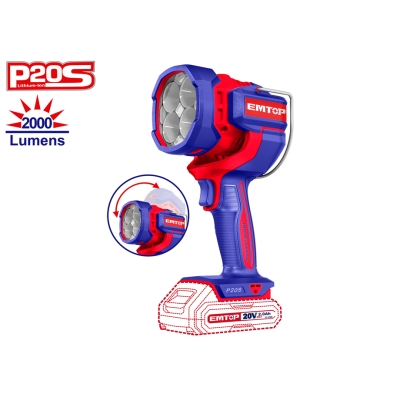 LÁMPARA 22.5W 20V EMTOP - 2000 LUMENS - P20S (NO INCLUYE BATERÍA NI CARGADOR) - motoscamaralweb.com