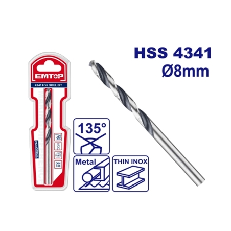 BROCA TALADRO HSS (8MM - HSS4341 135º) EMTOP - motoscamaralweb.com