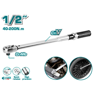 LLAVE DINAMOMETRICA 1/2 - 500mm CRV+CRMO 40-200N.m - motoscamaralweb.com