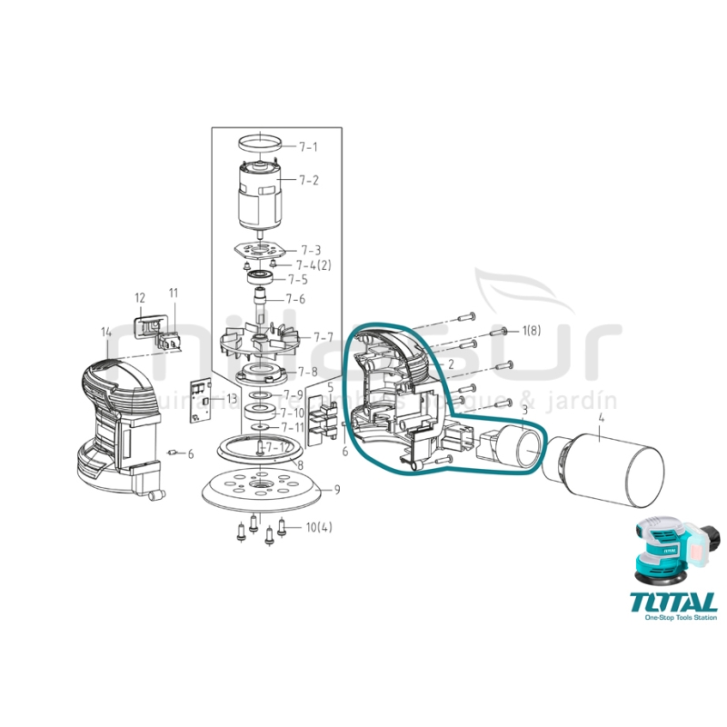 CARCASA DERECHA CON CONECTOR ASPIRACION LIJADORA TROSLI2001 ( 2 + 3) - motoscamaralweb.com