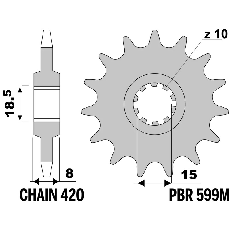 Piñón PBR acero estándar 599M - 420 - motoscamaralweb.com