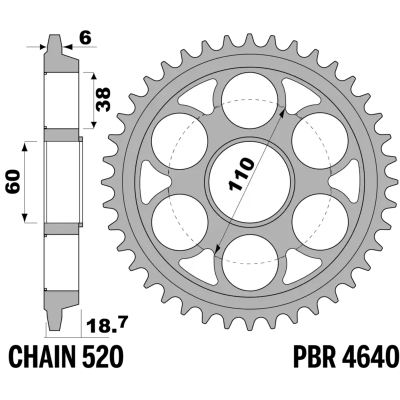 Corona PBR acero C45 templado 4640 - 520 - motoscamaralweb.com