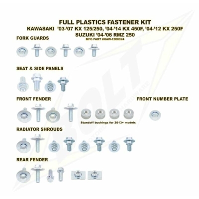Kit tornillería de plástica Bolt KAWA 13 KX250F / 12-13 KX450F - motoscamaralweb.com