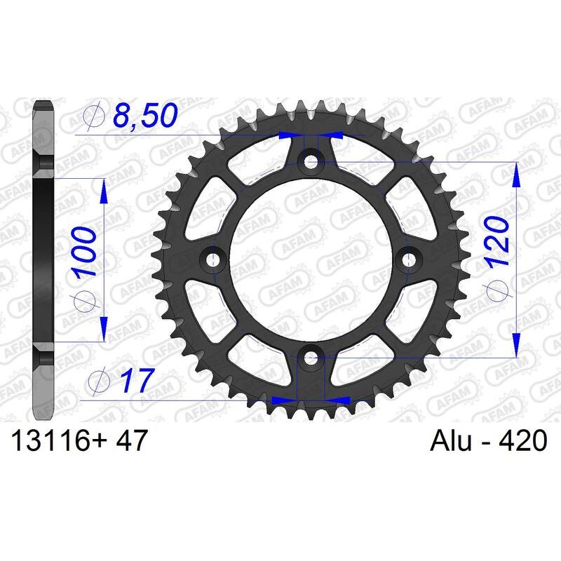 Corona AFAM aluminio ultraligera anodizada 13116 - Paso 420 - motoscamaralweb.com Corona AFAM aluminio ultraligera anodizada 13116 - Paso 420 - motoscamaralweb.com