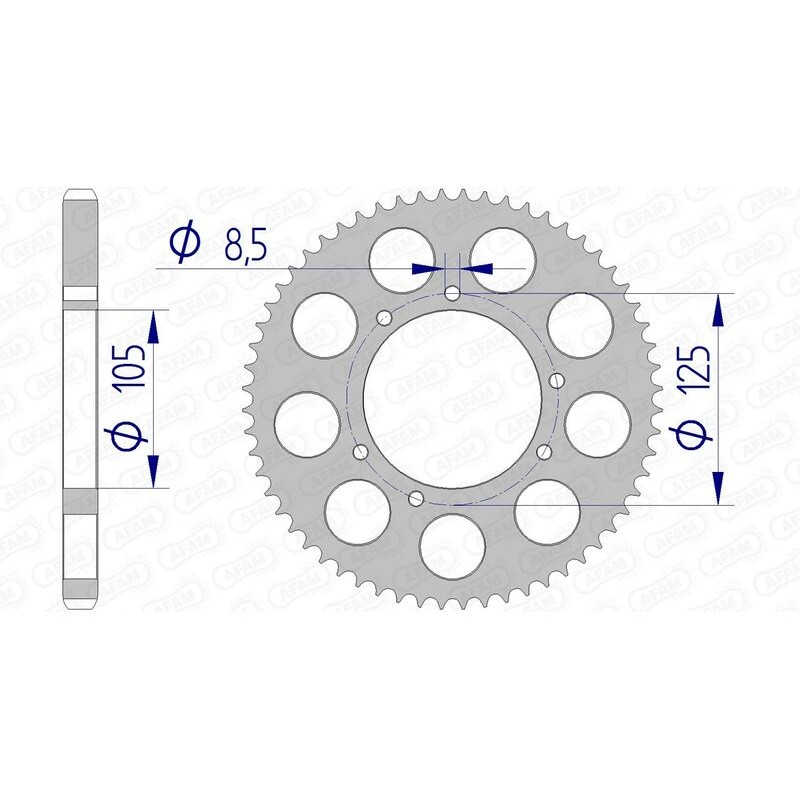 Corona AFAM aluminio 48200 - Paso 428 - motoscamaralweb.com Corona AFAM aluminio 48200 - Paso 428 - motoscamaralweb.com