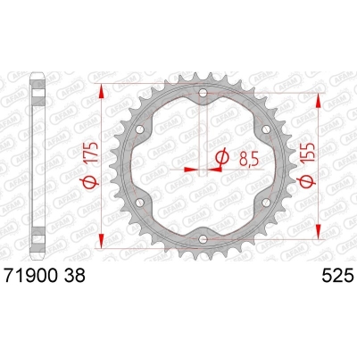 Corona AFAM acero estándar 71900 - Paso 525 - motoscamaralweb.com
