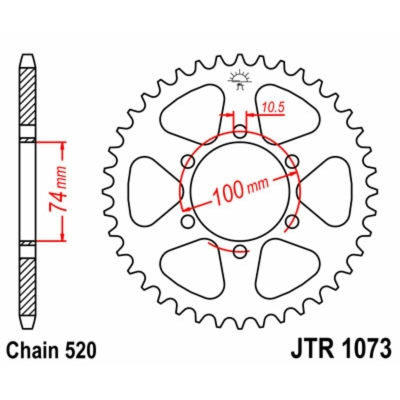Corona JT SPROCKETS acero estándar 1073 - Paso 520 - motoscamaralweb.com