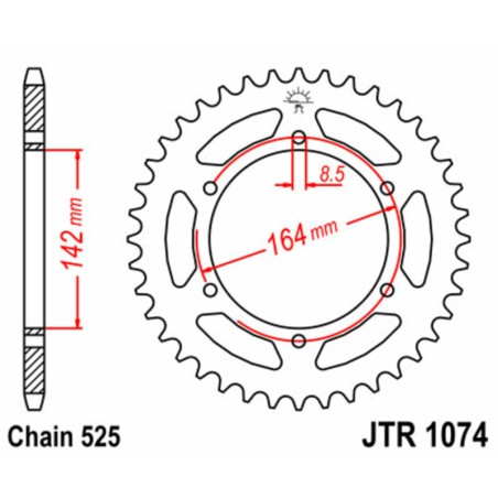 Corona JT SPROCKETS acero estándar 1074 - Paso 525 - motoscamaralweb.com