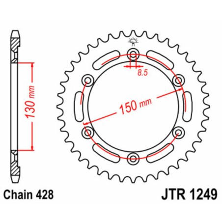 Corona JT SPROCKETS acero estándar 1249 - Paso 428 - motoscamaralweb.com