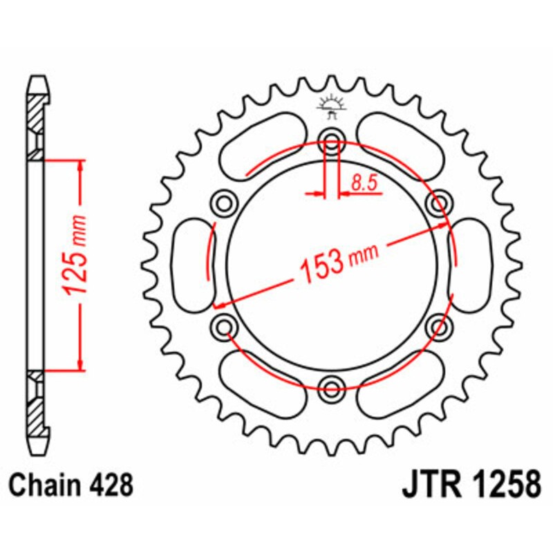 Corona JT SPROCKETS acero estándar 1258 - Paso 428 - motoscamaralweb.com Corona JT SPROCKETS acero estándar 1258 - Paso 428 - motoscamaralweb.com