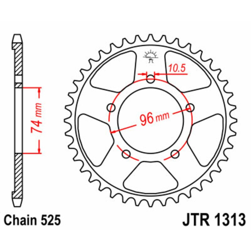 Corona JT SPROCKETS acero estándar 1313 - Paso 525 - motoscamaralweb.com Corona JT SPROCKETS acero estándar 1313 - Paso 525 - motoscamaralweb.com