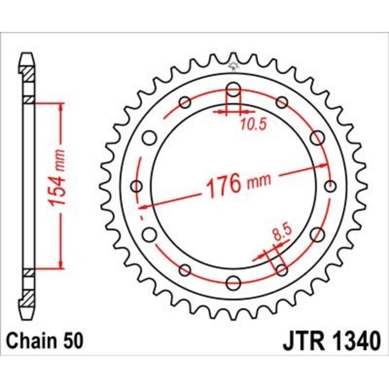 Corona JT 1340 de zinc negro con 44 dientes - motoscamaralweb.com Corona JT 1340 de zinc negro con 44 dientes - motoscamaralweb.com