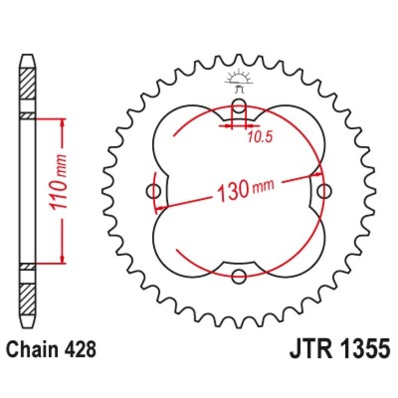 Corona JT 1355 de acero con 48 dientes - motoscamaralweb.com Corona JT 1355 de acero con 48 dientes - motoscamaralweb.com