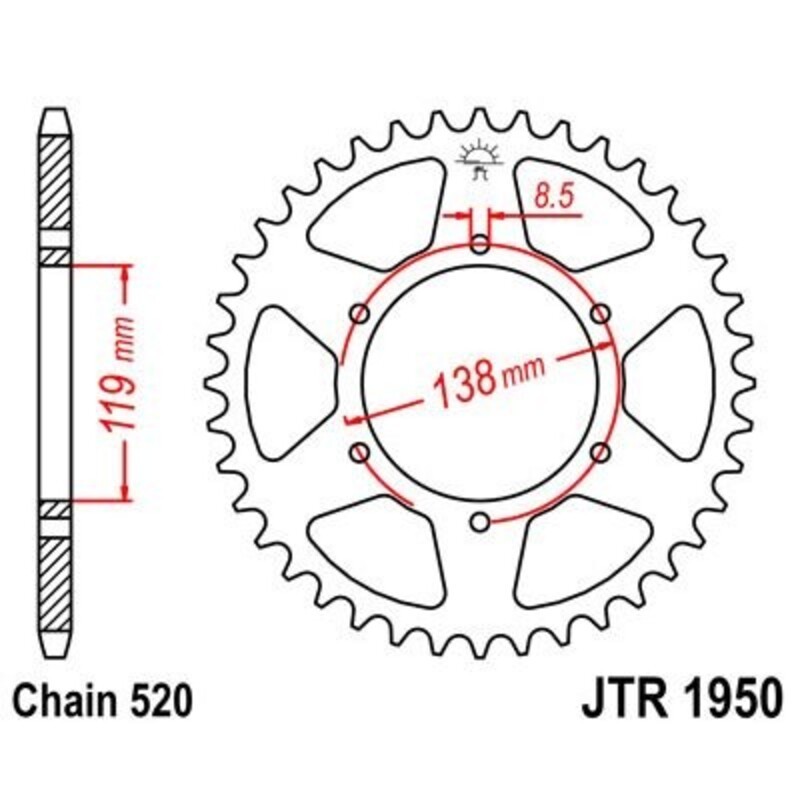 Corona JT 1950 de acero con 48 dientes - motoscamaralweb.com Corona JT 1950 de acero con 48 dientes - motoscamaralweb.com