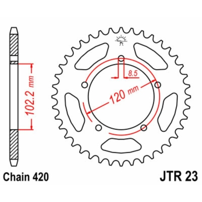 Corona JT SPROCKETS acero estándar 23 - Paso 420 - motoscamaralweb.com